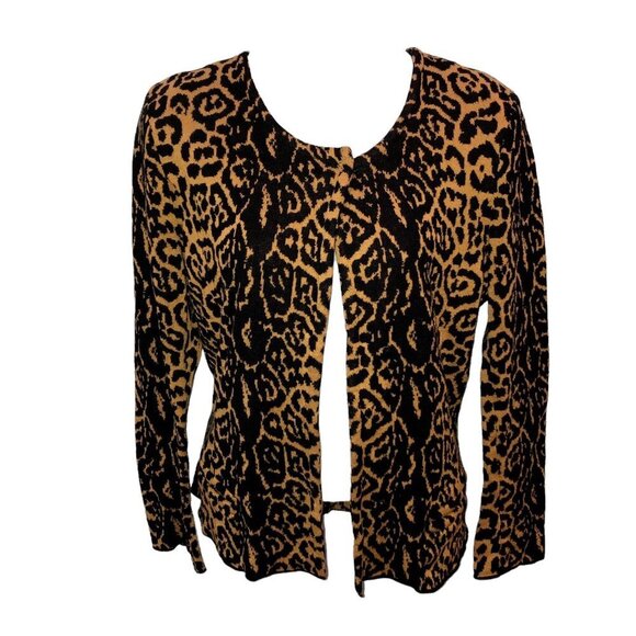 Maison Olga Women Sz 2 Black Gold Animal Print Long Sleeve Open Cardigan Sweater - Picture 7 of 9
